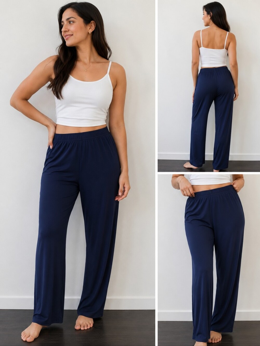Nina Leonard Navy Wide-Leg Lounge Pants